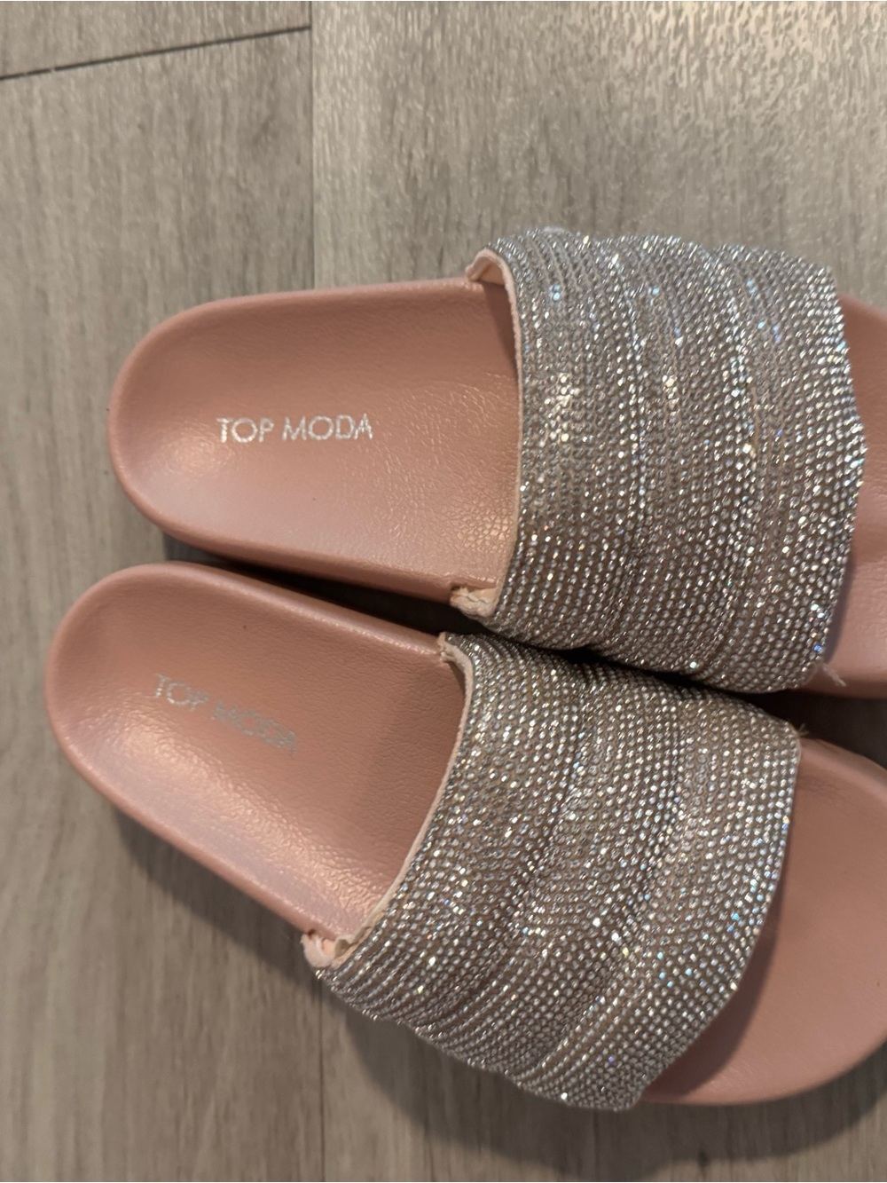 Top Moda Pink Rhinestone Slide Sandals - Picture 4 of 11
